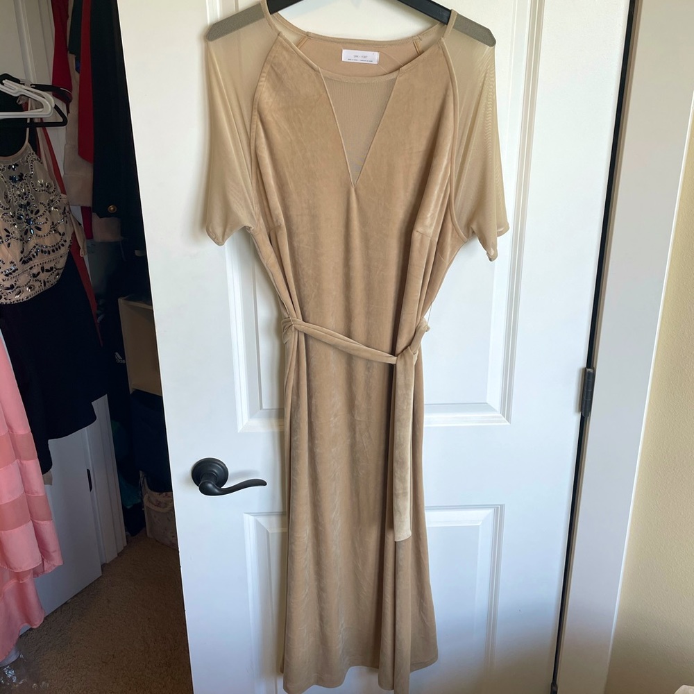 Oak + Fort Maxi Dress w/ Sheer Mesh Upper & Belt